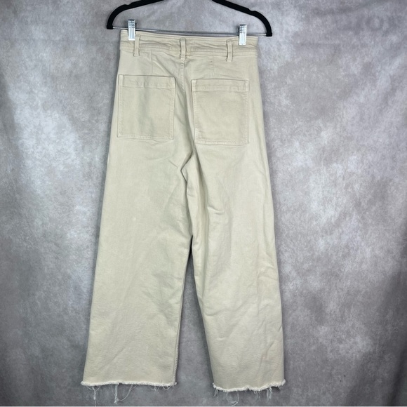Zara The Marine Straight High Waist Raw Hem Wide Leg Jeans In Ivory Size 6 - Picture 3 of 7